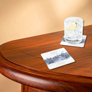 Schnee Winter Forest Baby Es ist kalt draußen Rechteckiger Pappuntersetzer