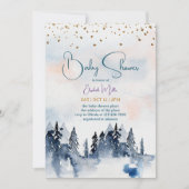 Schnee Winter Landschaft Boy Babydusche Einladung (Vorderseite)