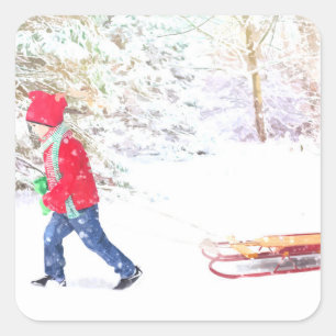 Schnee-Winter-Sommerferien Quadratischer Aufkleber