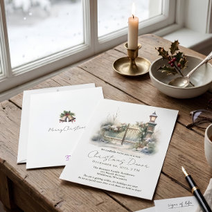 Schnee Winter Szene Pine Lamp Wasserfarbe Weihnach Einladung