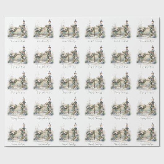 Schnee Winter Szene Pine Lamp Wasserfarbe Weihnach Geschenkpapier (Flach)