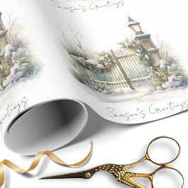 Schnee Winter Szene Pine Lamp Wasserfarbe Weihnach Geschenkpapier