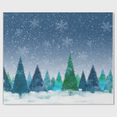 Schnee Winter Weihnachten Blau & Grüne Szene Geschenkpapier (Flach)
