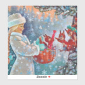 Schnee Winter Weihnachten Niedliches Mädchen mit E Aufkleber (Blatt)