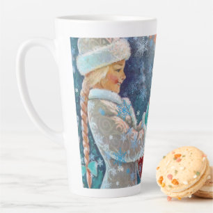 Schnee Winter Weihnachten Niedliches Mädchen mit E Milchtasse