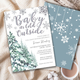Schnee-Winterwald-Wasserfarbe-Grau-Baby-Shower Einladung