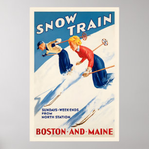 Schnee-Züge Skifahren Boston und Maine Vintage-Ski Poster