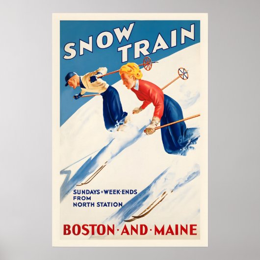 Schnee-Züge Skifahren Boston und Maine Vintage-Ski Poster (Vorne)