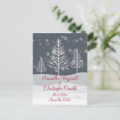 Schneeabend- und Winterbäume Save the Date Ankündigungspostkarte (Stehend Vorderseite)