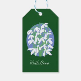 Schneeabfälle auf dem Hintergrund der weichen blau Geschenkanhänger