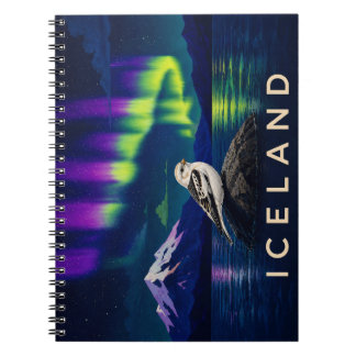 Schneeammer Nordlichter Island Aurora Notizblock