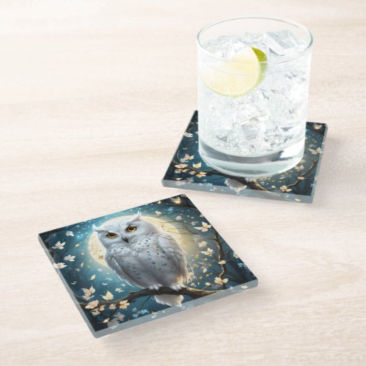 Schneeauge und Mond mit Spargel, Glasuntersetzer (Schrägansicht)