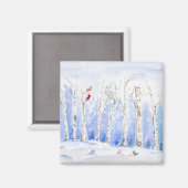 Schneeauge Wasserfarbe, Singvögel und Birken Magnet (Vorderseite/Rückseite)