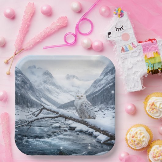 Schneeauschale auf einem Winterbaumzweig Pappteller (Party)