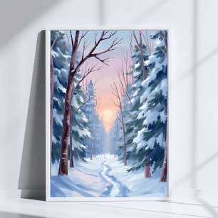 Schneeaustritt   Winterwald-Aquarellmalerei Poster