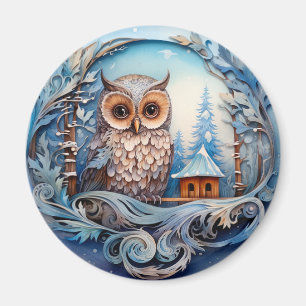 Schneeauwl in einem Winterwunderland, Weihnachten Magnet