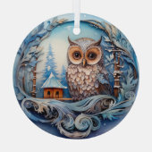 Schneeauwl in einem Winterwunderland, Weihnachten Ornament Aus Glas (Rückseite)
