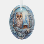 Schneeauwl in einem Winterwunderland, Weihnachten Ornament Aus Glas (Vorderseite links)