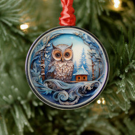 Schneeauwl in einem Winterwunderland, Weihnachten Ornament Aus Metall