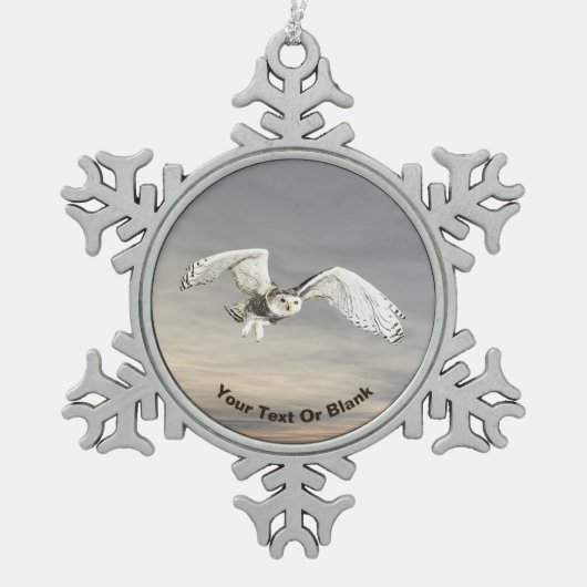 Schneeauwl Schneeflocken Zinn-Ornament (Vorderseite)