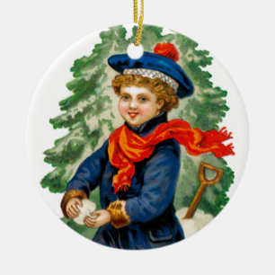 Schneeball für Kinder Keramikornament