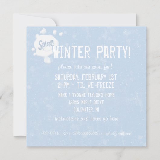Schneeball Platsch! Party Einladung (Rückseite)