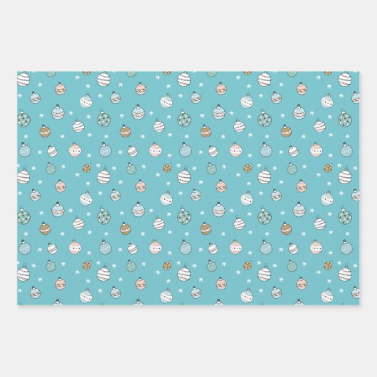 Schneeball-Weihnachten in Blau und Grün Geschenkpapier Set (Vorderseite 3)