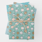 Schneeball-Weihnachten in Blau und Grün Geschenkpapier Set (Beispiel)