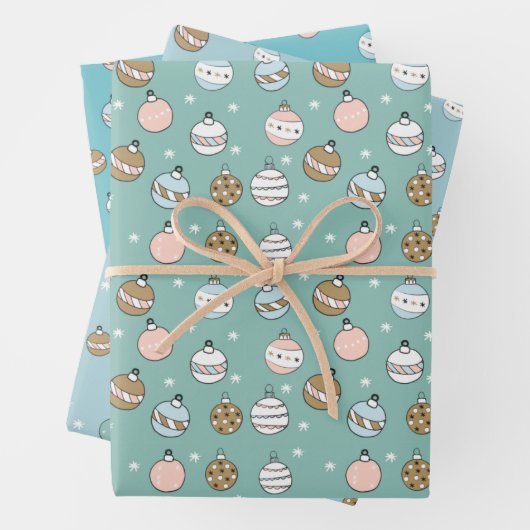 Schneeball-Weihnachten in Blau und Grün Geschenkpapier Set (Beispiel)