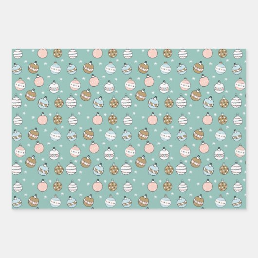 Schneeball-Weihnachten in Blau und Grün Geschenkpapier Set (Vorderseite)