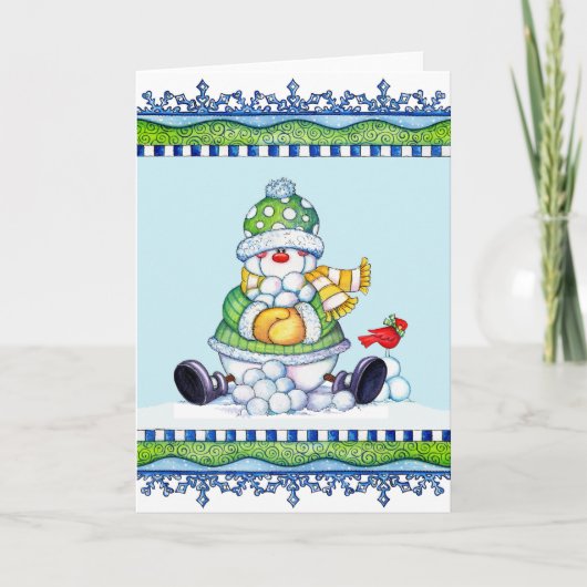 Schneebälle machen - Grußkarte Feiertagskarte (Vorderseite)