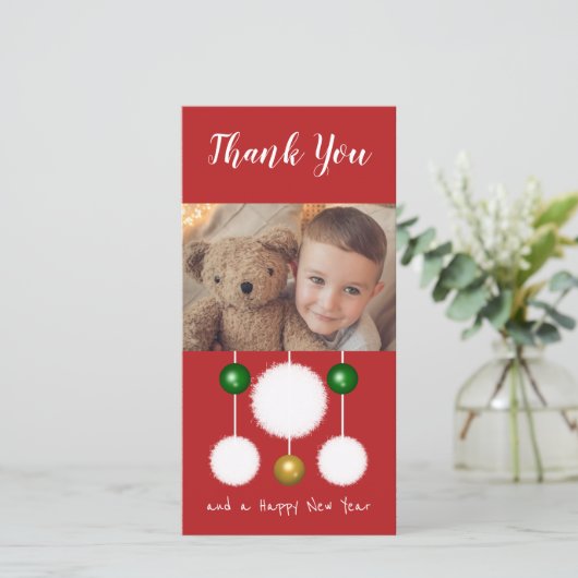 Schneebälle und Fotos Weihnachten Dankeskarte (Stehend Vorderseite)