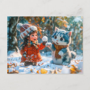 Schneeballkampf mit meiner Katze Feiertagspostkarte