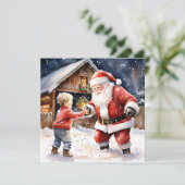 Schneeballkampf mit Weihnachten Karte (Stehend Vorderseite)