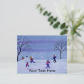 Schneeballkampf Postkarte (Stehend Vorderseite)