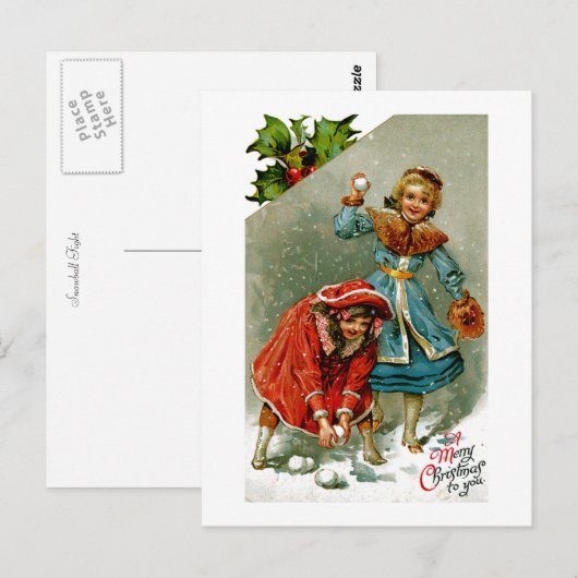 Schneeballkampf Postkarte (Vorne/Hinten)