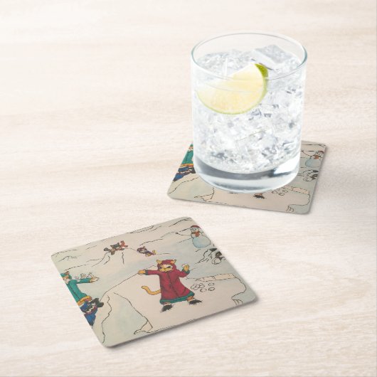 Schneeballkampf Rechteckiger Pappuntersetzer (Vor Ort)