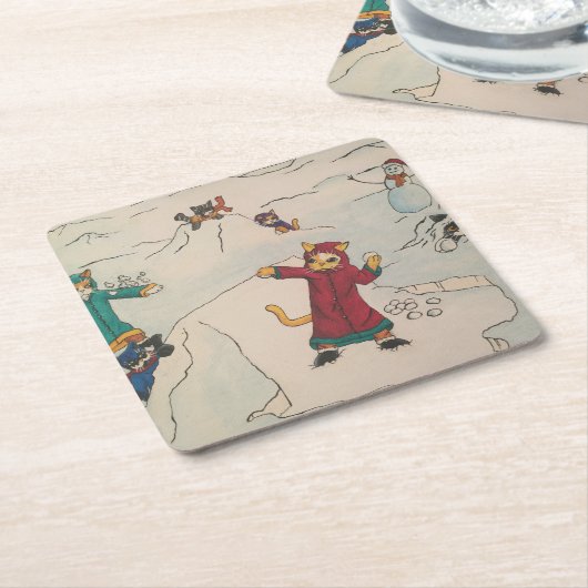 Schneeballkampf Rechteckiger Pappuntersetzer (angewinkelt)