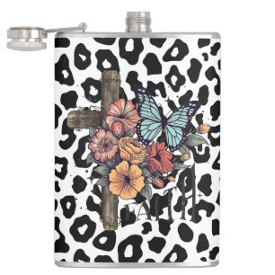 Schneeballkreuz, Blume und Schmetterlinge Flachmann