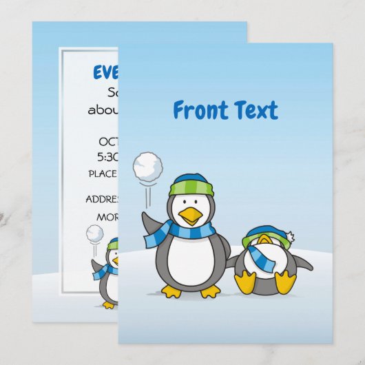 Schneeballpinguine Einladung (Vorne/Hinten)