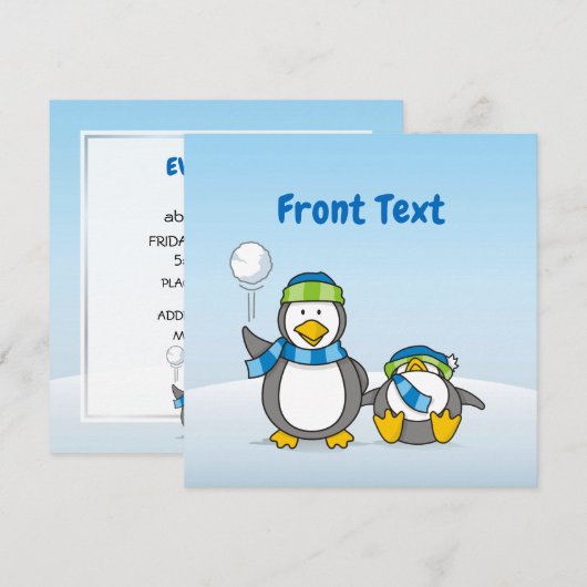 Schneeballpinguine Einladung (Vorne/Hinten)