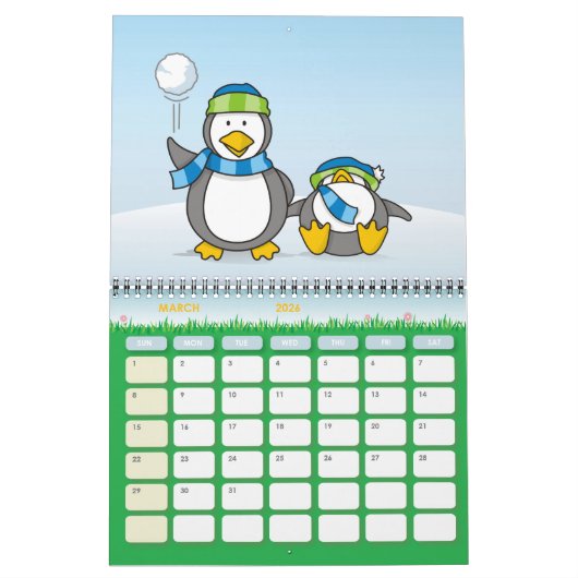 Schneeballpinguine Kalender (Mär 2026)