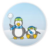 Schneeballpinguine Keramikknauf (Vorderseite)