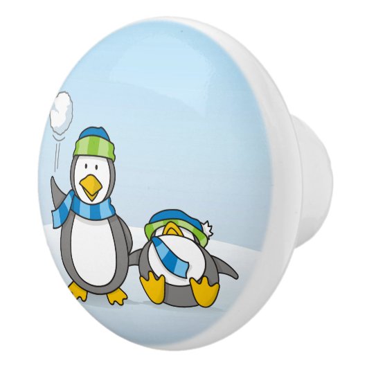 Schneeballpinguine Keramikknauf (Rechts)