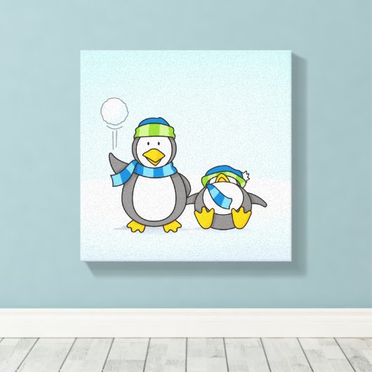 Schneeballpinguine Leinwanddruck (Insitu (Holzboden))