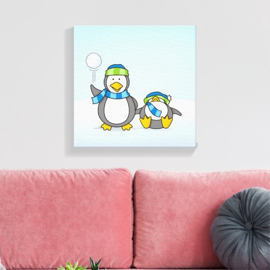 Schneeballpinguine Leinwanddruck (Insitu (Wohnzimmer))