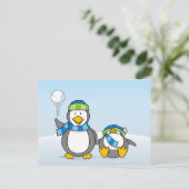 Schneeballpinguine Postkarte (Stehend Vorderseite)