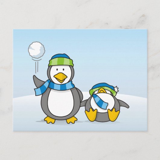 Schneeballpinguine Postkarte (Vorderseite)