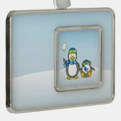 Schneeballpinguine Rahmen-Ornament Silber (Rechts)
