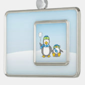 Schneeballpinguine Rahmen-Ornament Silber (Links)